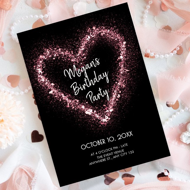 Pink glitter heart birthday  invitation (Creator Uploaded)