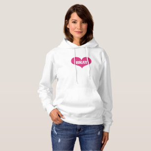 Pink Glitter Heart Brat Typography Y2K Aesthetic Hoodie