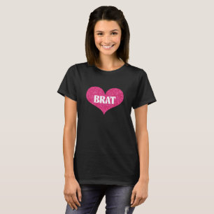 Pink Glitter Heart Brat Typography Y2K Aesthetic T-Shirt