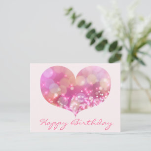 Pink Glitter Heart   Happy Birthday Postcard