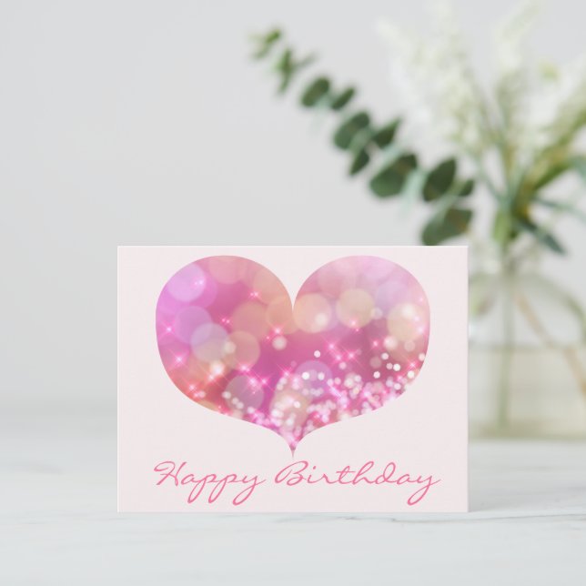 Pink Glitter Heart | Happy Birthday Postcard (Standing Front)