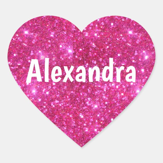 Pink Glitter Heart Heart Sticker (Front)