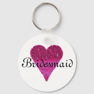 Pink Glitter Heart Personalised Bridesmaid Key Ring