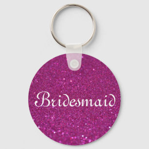 Pink Glitter Heart Personalised Bridesmaid Keychai Key Ring