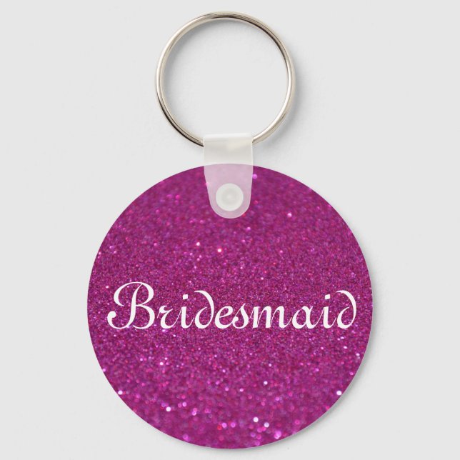 Pink Glitter Heart Personalised Bridesmaid Keychai Key Ring (Front)