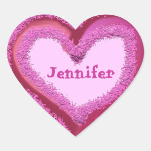 PINK Glitter Heart Sticker - Custom Name