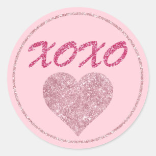 Pink Glitter Heart XOXO Cute Valentine's Classic Round Sticker