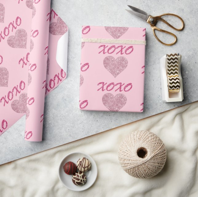 Pink Glitter Heart XOXO Cute Valentine's Wrapping Paper (Crafts)