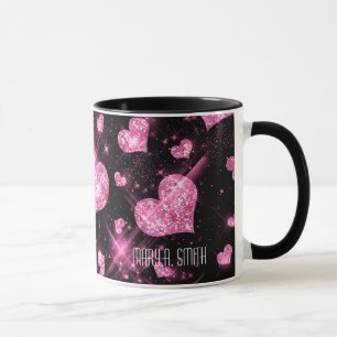 Pink Glitter Hearts Mug