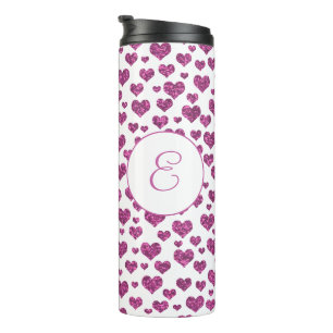 Pink Glitter Hearts Pattern Monogram Custom Thermal Tumbler