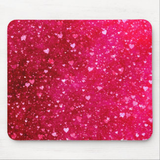 Pink Glitter Hearts Pattern Mouse Mat