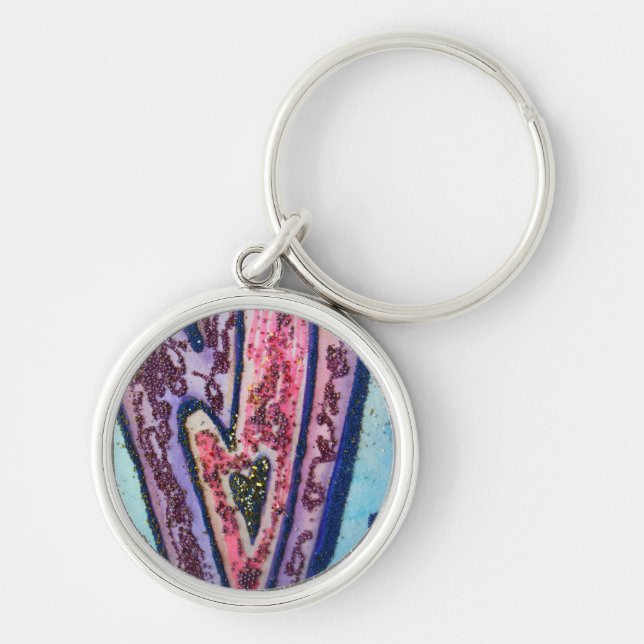 Pink Glitter Hearts Pendant Art Charm Keychains (Front)