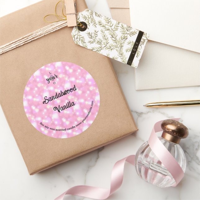 Pink Glitter Hearts Scented Candle Label (Gifting)