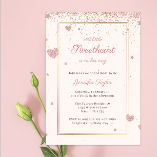 Pink Glitter Hearts Sweetheart Girl Baby Shower Invitation