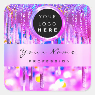 Pink Glitter Holographic Business Logo Name Square Sticker
