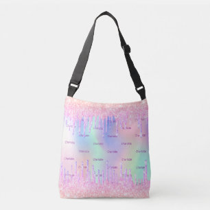 Pink glitter holographic custom name crossbody bag