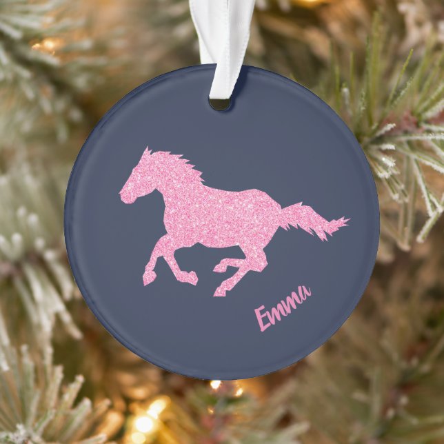 Pink Glitter Horse Little Girl Animal Christmas Ornament (Tree)