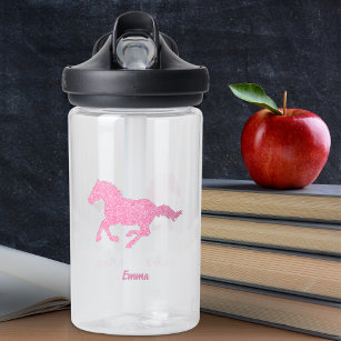 Pink Glitter Horse Little Girl First Name Animal Water Bottle