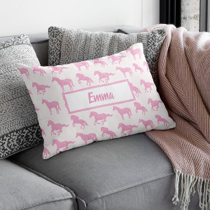 Pink Glitter Horse Pattern Little Girl First Name Decorative Cushion