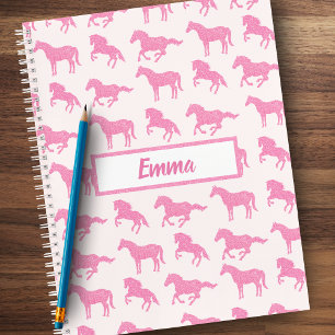 Pink Glitter Horse Pattern Little Girl First Name Notebook