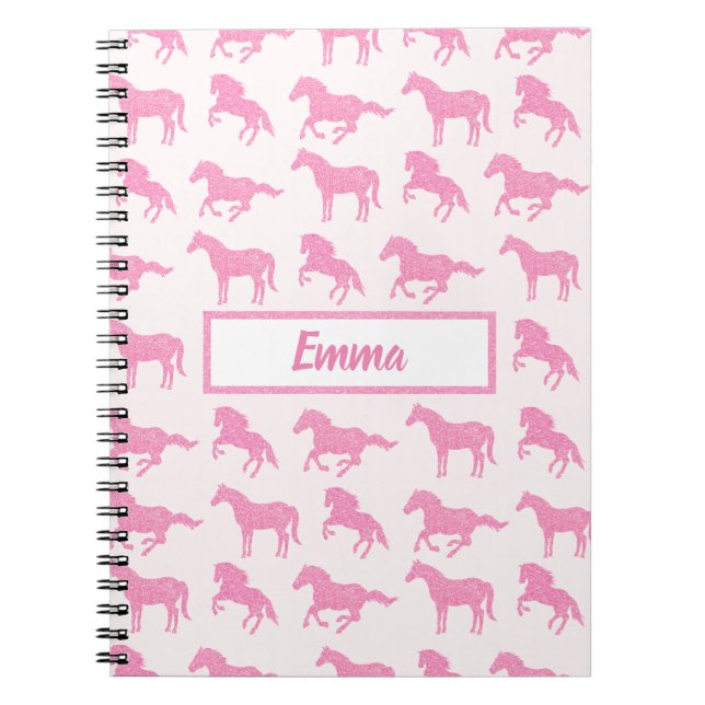 Pink Glitter Horse Pattern Little Girl First Name Notebook (Front)