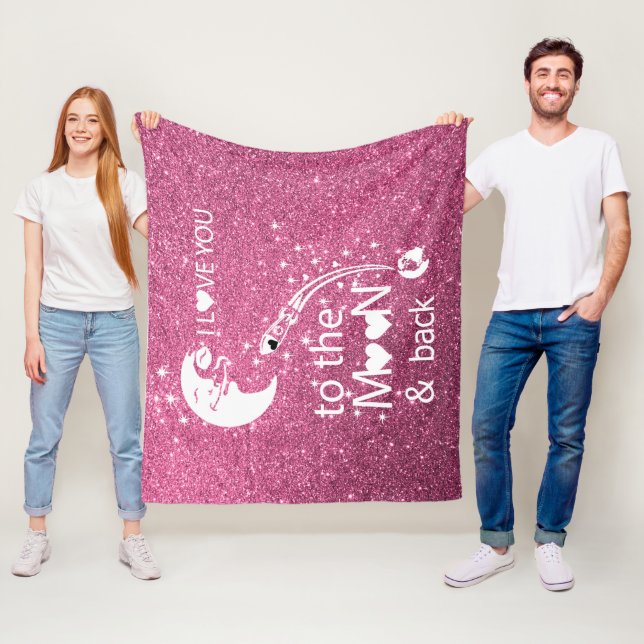 Pink Glitter | I Love You To The Moon Fleece Blanket (In Situ)