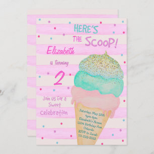 Pink Glitter Ice Cream Birthday Invitation