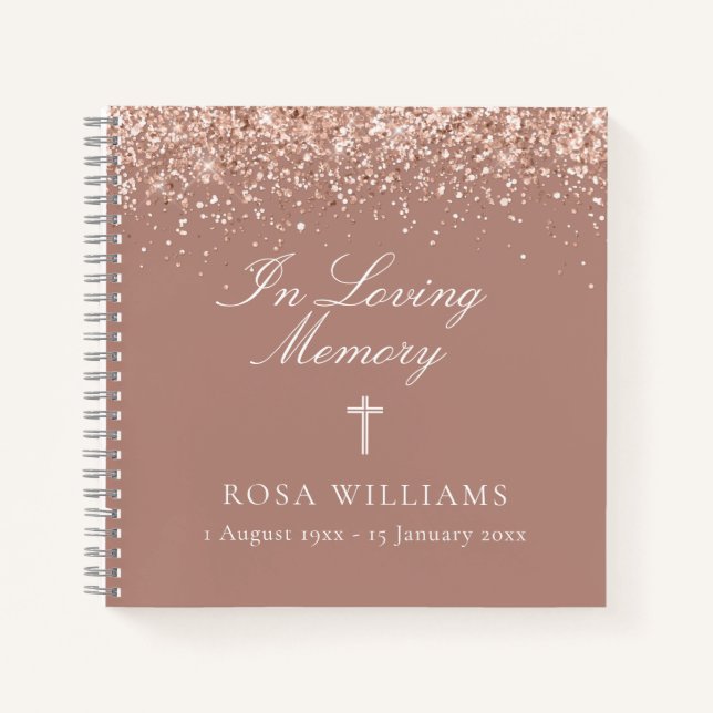 Pink Glitter In Loving Memory Funeral Guest Book (Front)