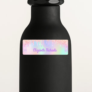 Pink glitter iridescent name school belongings