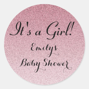 Pink Glitter Its a Girl Baby Shower Favour Sticker