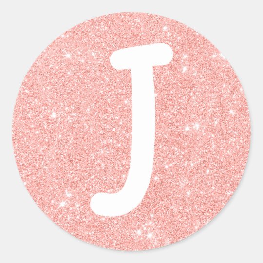 pink glitter j initial classic round sticker zazzlecouk