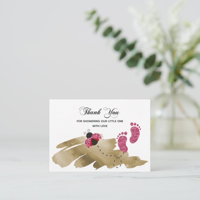 Pink Glitter Ladybug Thank You Card (Standing Front)