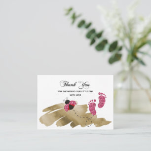 Pink Glitter Ladybug Thank You Card