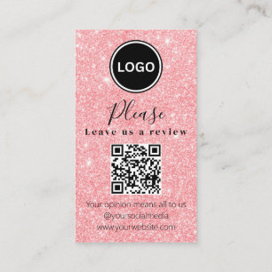 Pink Glitter Leave us a review   QR code Modern Business Card