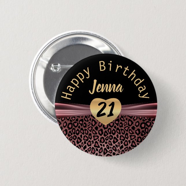 Pink Glitter Leopard Birthday Design 6 Cm Round Badge (Front & Back)
