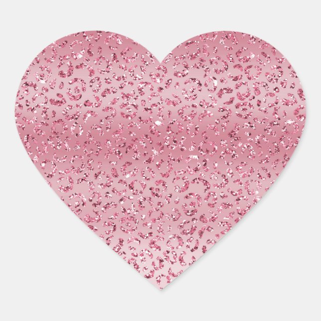 Pink Glitter Leopard Ombre Heart Sticker (Front)