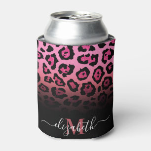Pink Glitter Leopard Print Can Cooler