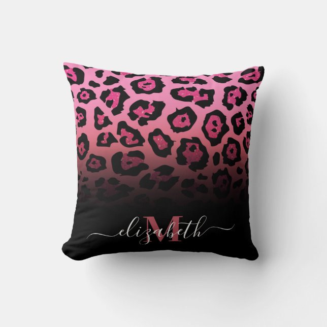 Pink Glitter Leopard Print Cushion (Front)