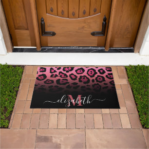 Pink Glitter Leopard Print Doormat