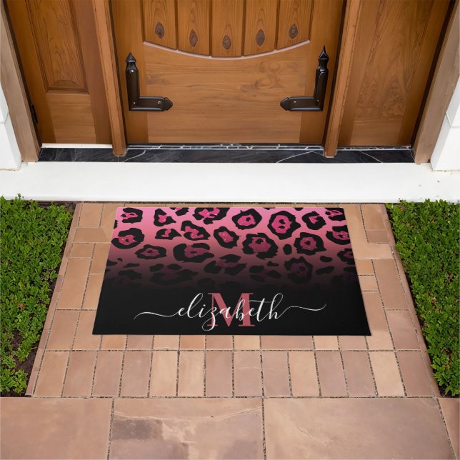 Pink Glitter Leopard Print Doormat (Outdoor)