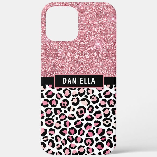 Pink Glitter Leopard Print Shimmer Personalised Case-Mate iPhone Case (Back)