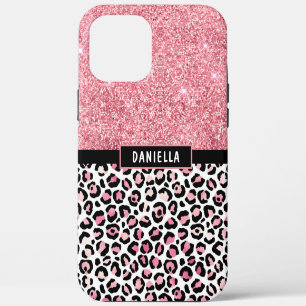 Pink Glitter Leopard Print Shimmer Personalised iPhone 12 Pro Max Case