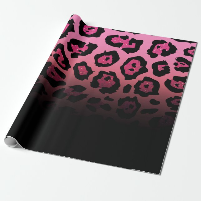 Pink Glitter Leopard Print Wrapping Paper (Unrolled)