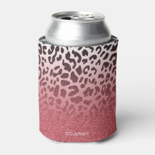 Pink Glitter Leopard Skin Can Cooler
