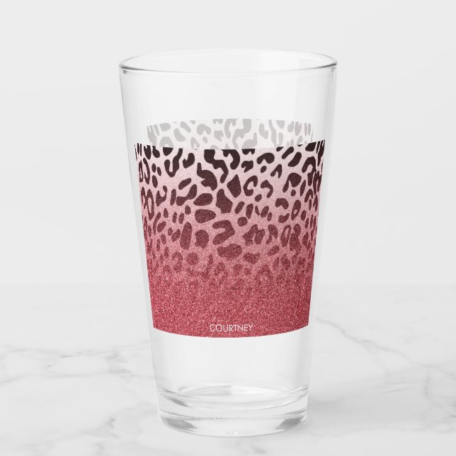 Pink Glitter Leopard Skin Glass (Front)