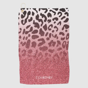 Pink Glitter Leopard Skin Golf Towel
