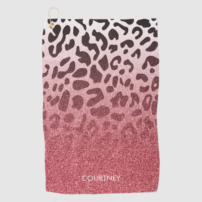 Pink Glitter Leopard Skin Golf Towel (Front)