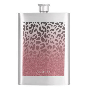 Pink Glitter Leopard Skin Hip Flask