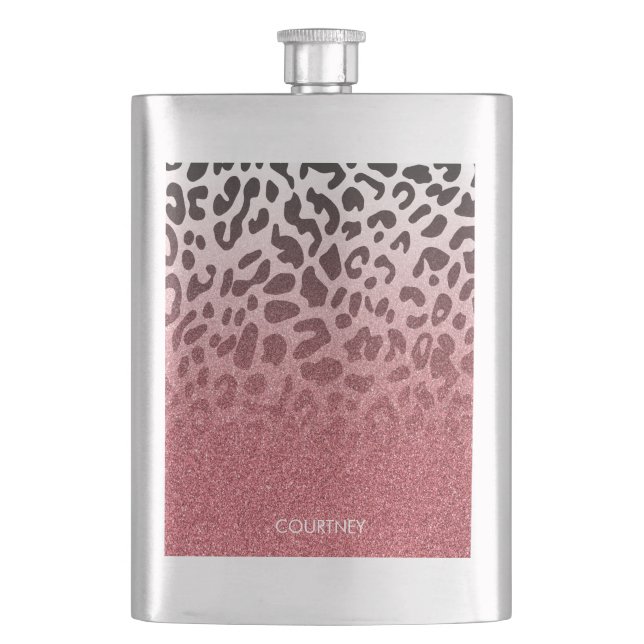 Pink Glitter Leopard Skin Hip Flask (Front)
