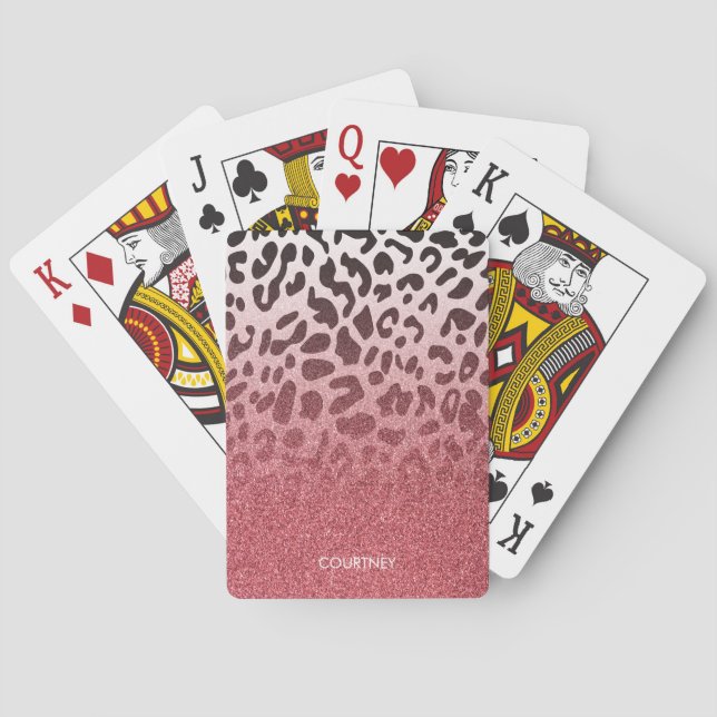 Pink Glitter Leopard Skin Playing Cards (Back)